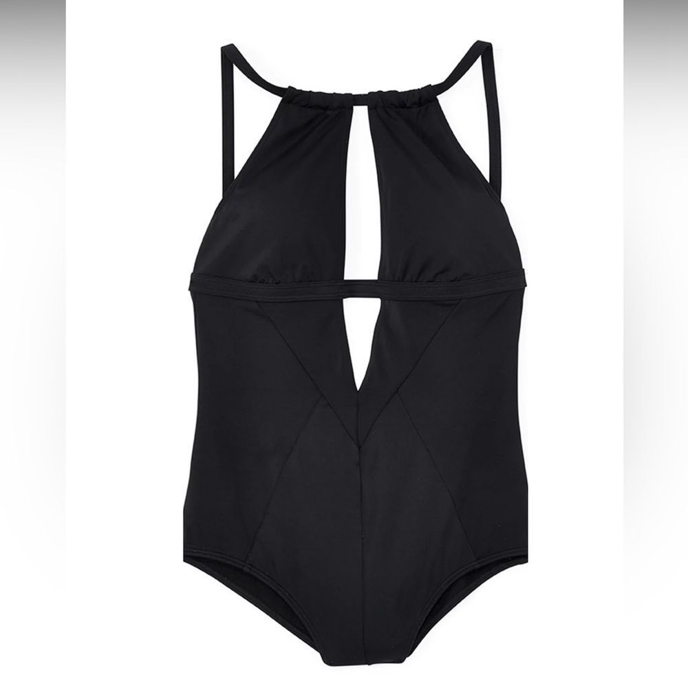 ADORE ME Lacee Contour one piece Black Swimsuit Geometric seaming details Sz L